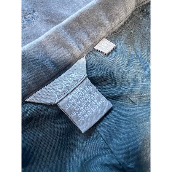 J.Crew Velvet A-Line Skirt Silver Blue w Floral Embroidery Cotton Size 10 JL - Picture 9 of 10